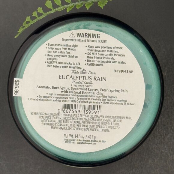 BBW Eucalyptus Rain White Barn Bath & Body Works 3 Wick Candle - Picture 10 of 10
